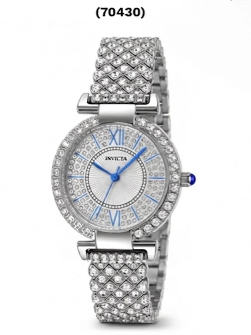 Invicta Celestial NWT Women's 70430 Silver Pavé Crystal Blue Numeral Watch w Box